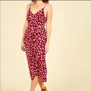 Sunny Girl Burgundy Floral Midi Dress